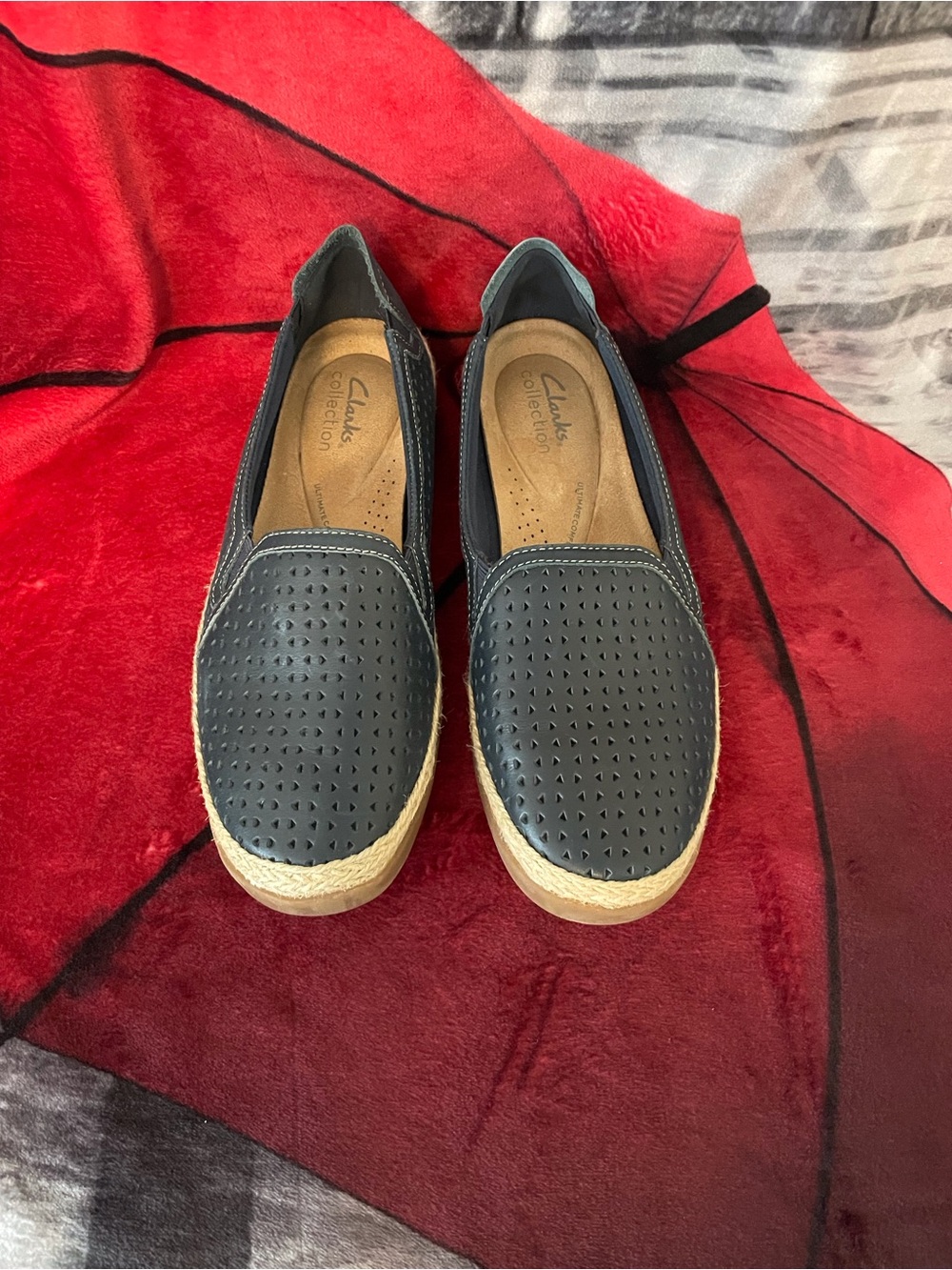 Clarks Navy Perforated Slip-On Espadrille - Picture 2 of 8
